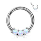 Surgical Steel Hinged Ring with Front Facing Prong Clasp 3 Opals