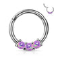 Surgical Steel Hinged Ring with Front Facing Prong Clasp 3 Opals