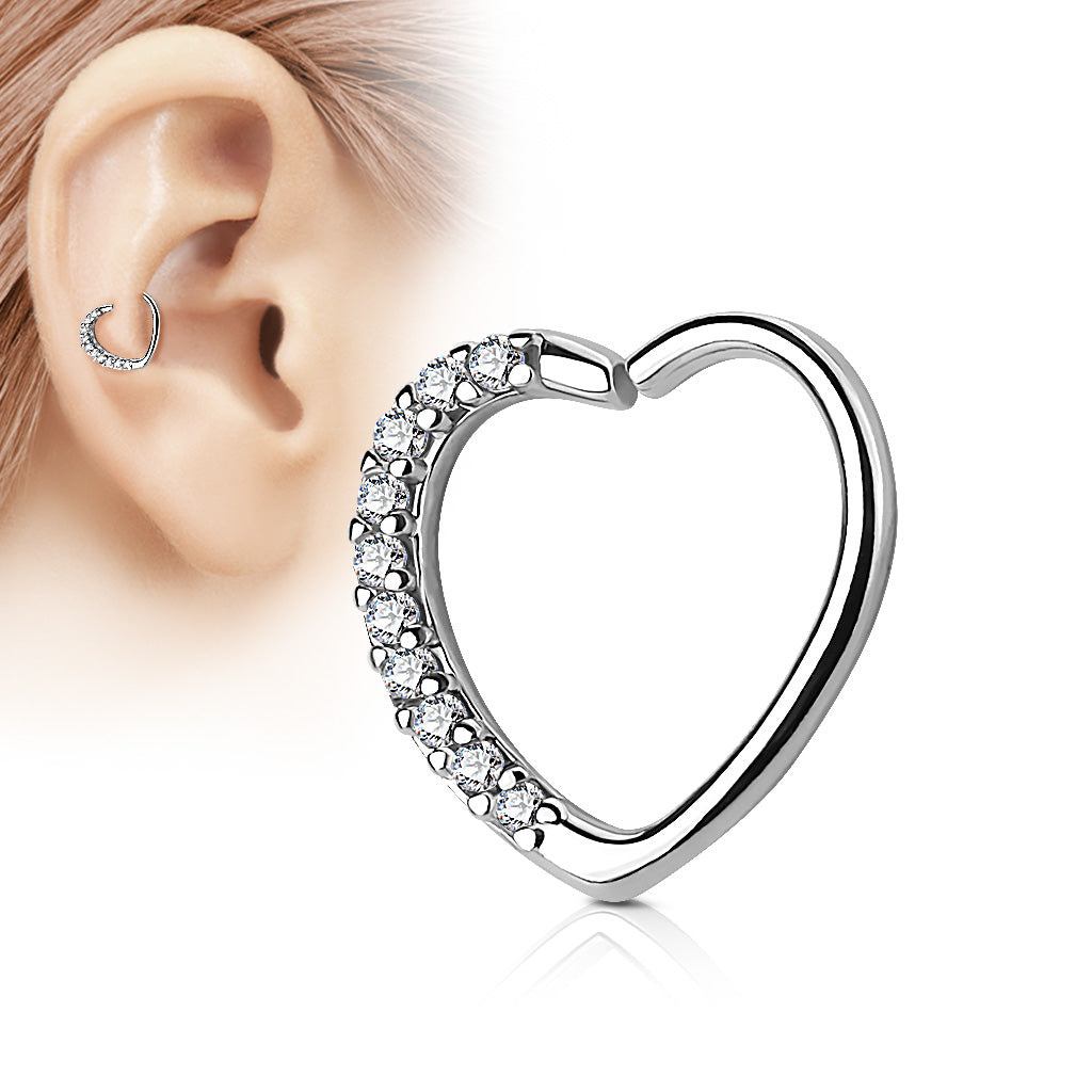 Surgical Steel/Brass Annealed CZ Heart Left or Right Ear (CLEARANCE)