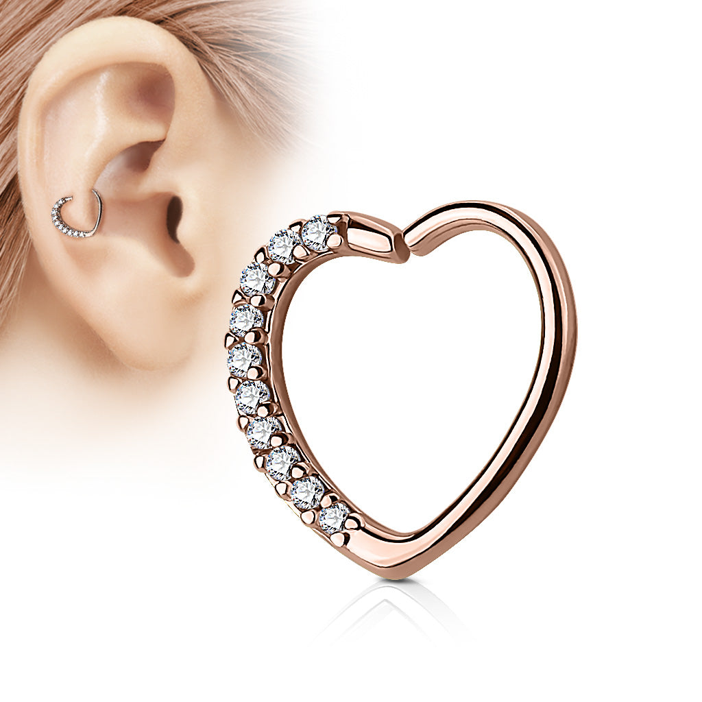 Surgical Steel/Brass Annealed CZ Heart Left or Right Ear (CLEARANCE)