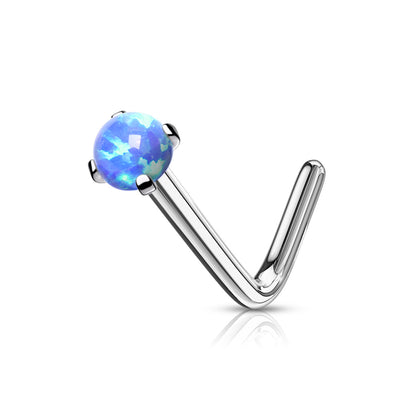 Surgical Steel L Bend Nostril Stud with Prong Set Opal