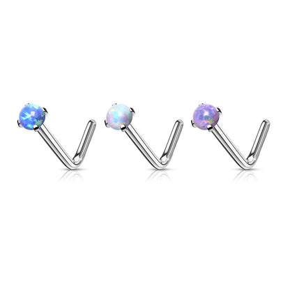 Surgical Steel L Bend Nostril Stud with Prong Set Opal