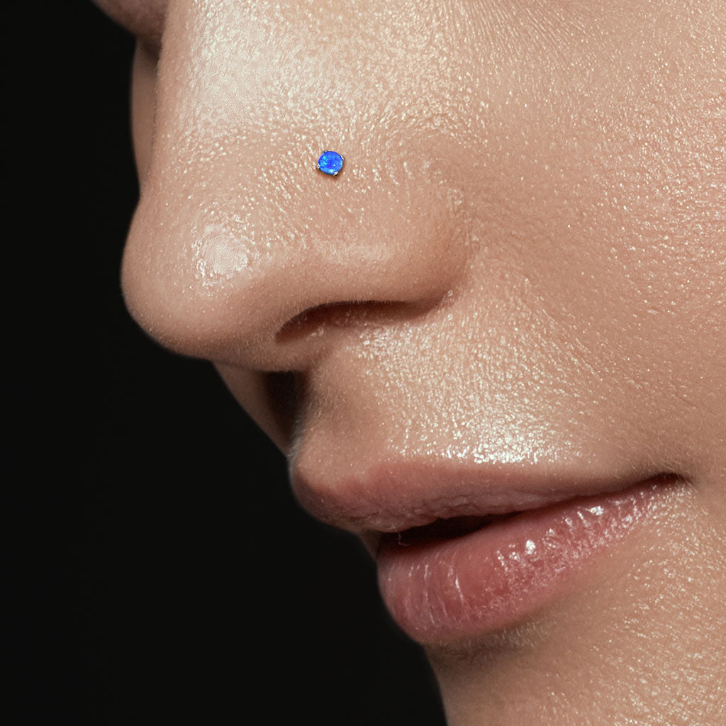 Surgical Steel L Bend Nostril Stud with Prong Set Opal