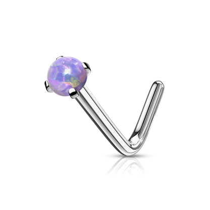 Surgical Steel L Bend Nostril Stud with Prong Set Opal