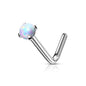 Surgical Steel L Bend Nostril Stud with Prong Set Opal