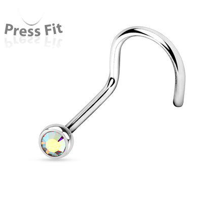 Surgical Steel Corkscrew Nostril with Press Fit Gem Ball Top
