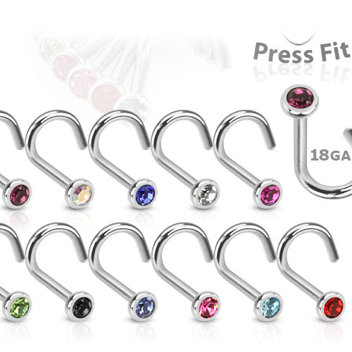 Surgical Steel Corkscrew Nostril with Press Fit Gem Ball Top