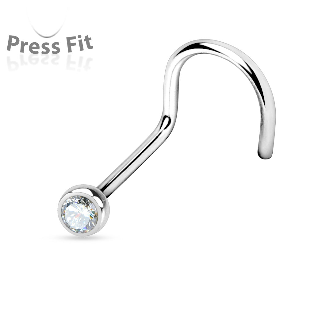 Surgical Steel Corkscrew Nostril with Press Fit Gem Ball Top