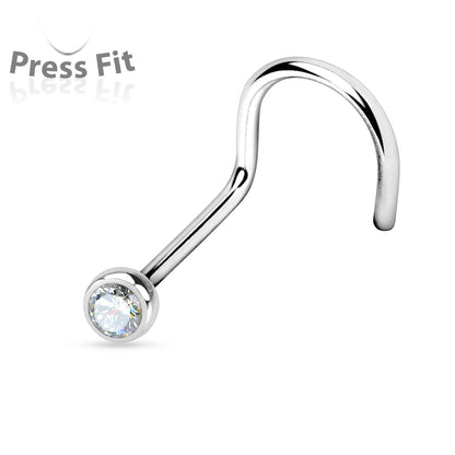 Surgical Steel Corkscrew Nostril with Press Fit Gem Ball Top