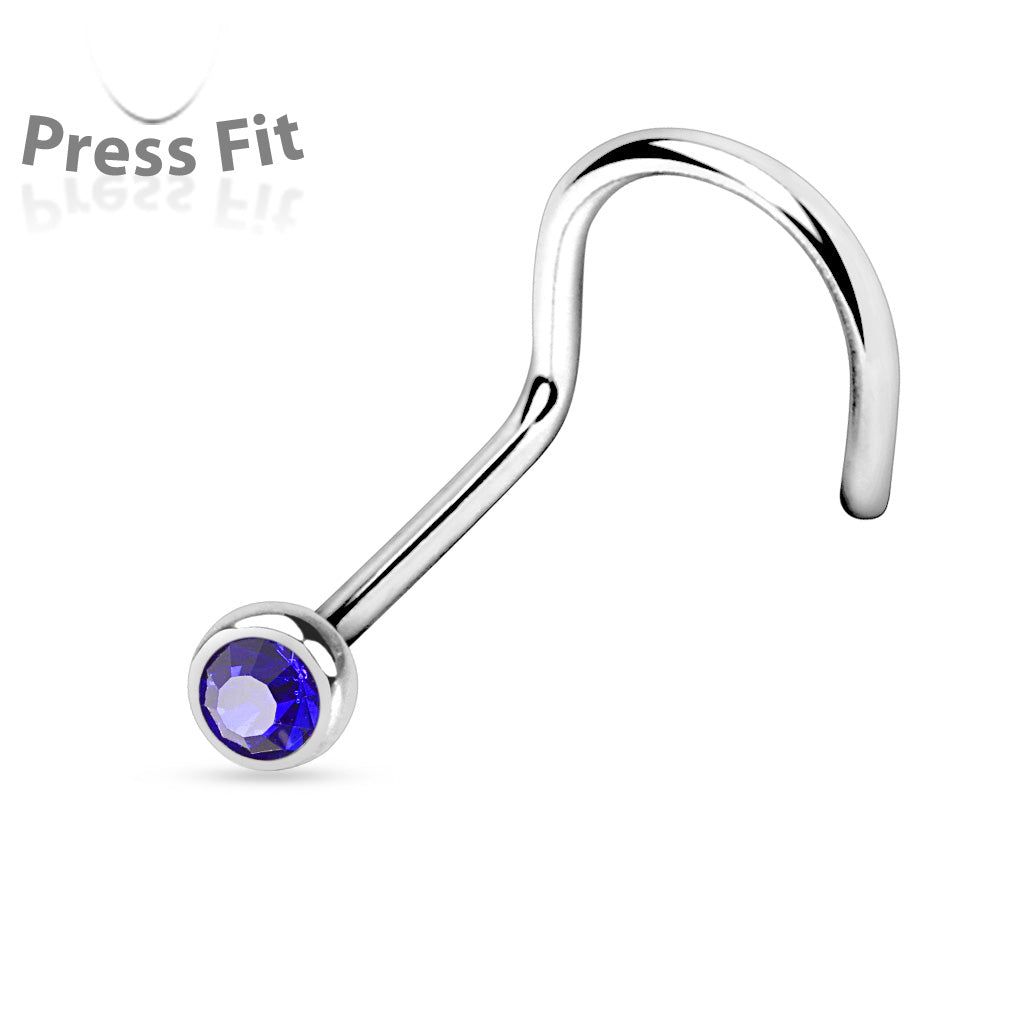 Surgical Steel Corkscrew Nostril with Press Fit Gem Ball Top