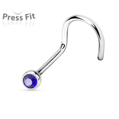 Surgical Steel Corkscrew Nostril with Press Fit Gem Ball Top