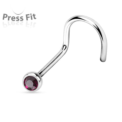 Surgical Steel Corkscrew Nostril with Press Fit Gem Ball Top