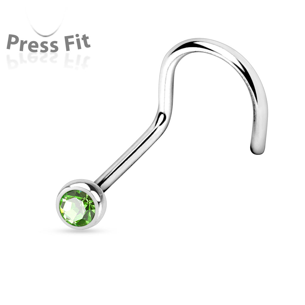 Surgical Steel Corkscrew Nostril with Press Fit Gem Ball Top