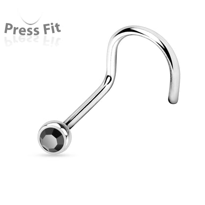 Surgical Steel Corkscrew Nostril with Press Fit Gem Ball Top