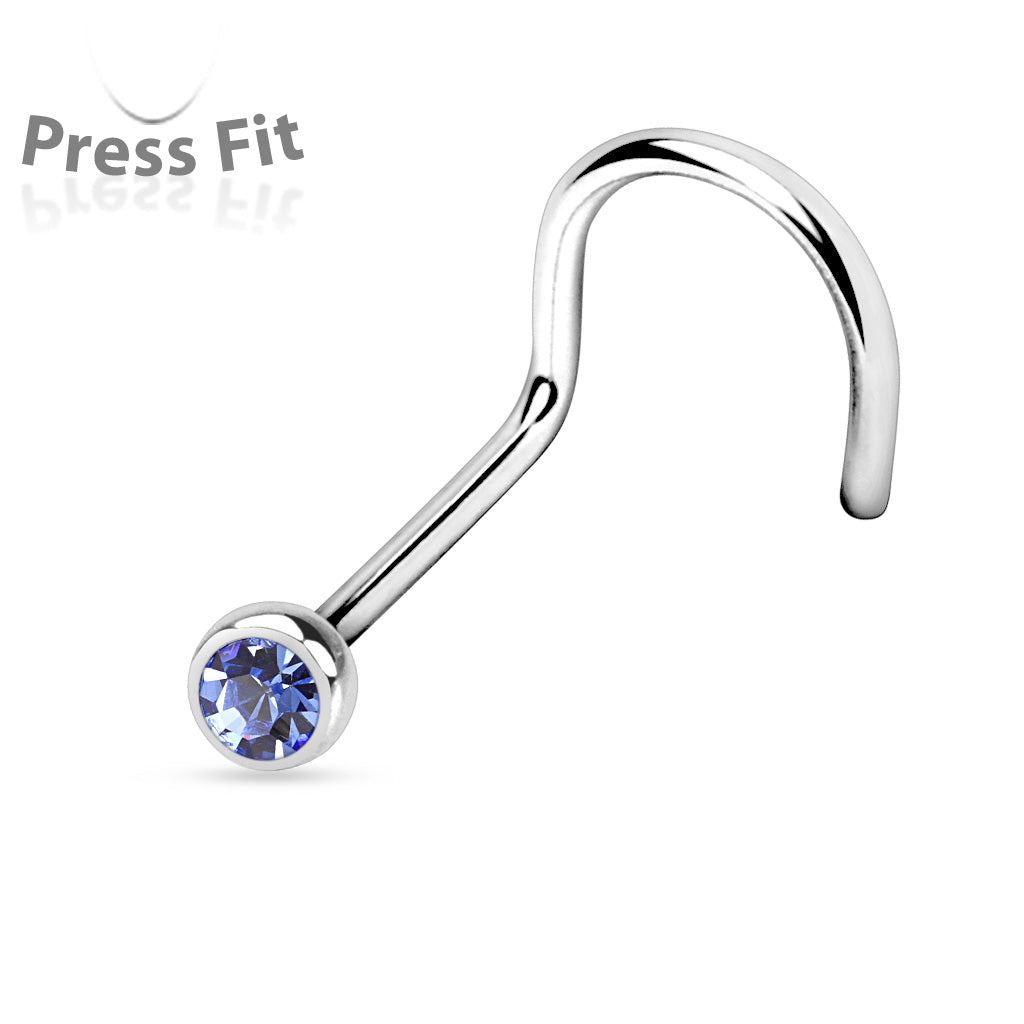 Surgical Steel Corkscrew Nostril with Press Fit Gem Ball Top