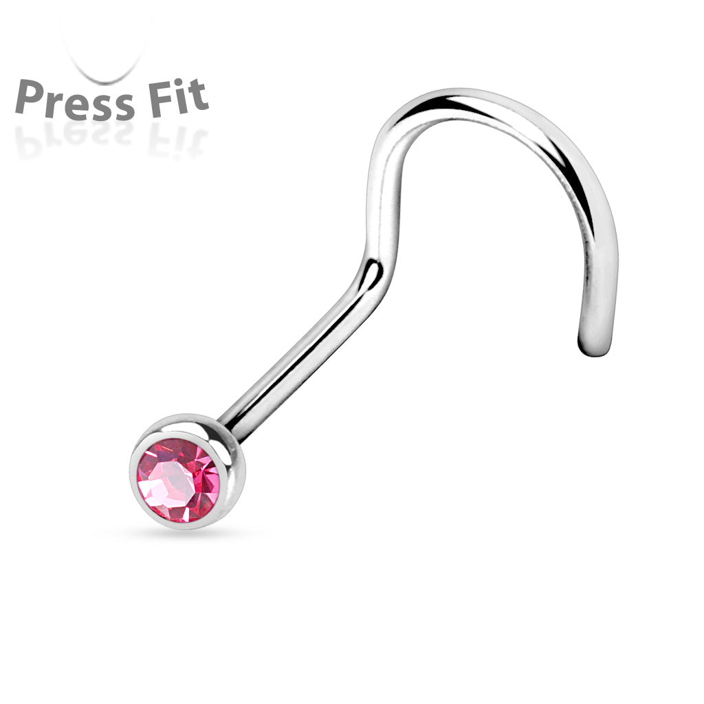 Surgical Steel Corkscrew Nostril with Press Fit Gem Ball Top