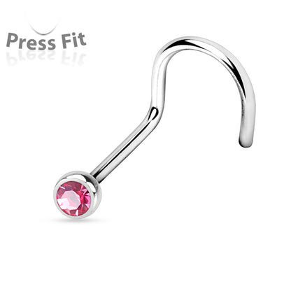 Surgical Steel Corkscrew Nostril with Press Fit Gem Ball Top