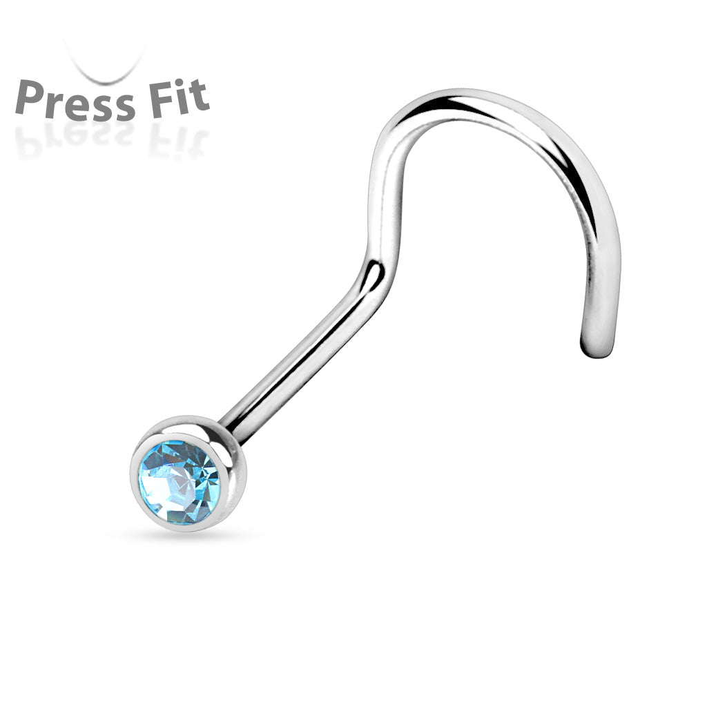 Surgical Steel Corkscrew Nostril with Press Fit Gem Ball Top