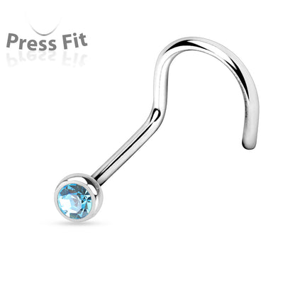 Surgical Steel Corkscrew Nostril with Press Fit Gem Ball Top