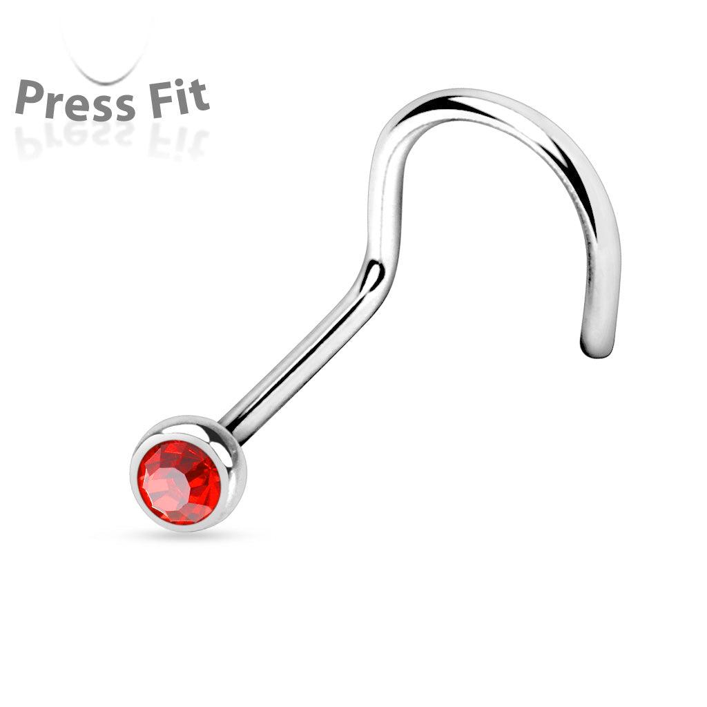Surgical Steel Corkscrew Nostril with Press Fit Gem Ball Top
