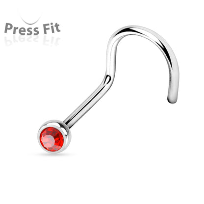 Surgical Steel Corkscrew Nostril with Press Fit Gem Ball Top