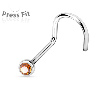 Surgical Steel Corkscrew Nostril with Press Fit Gem Ball Top