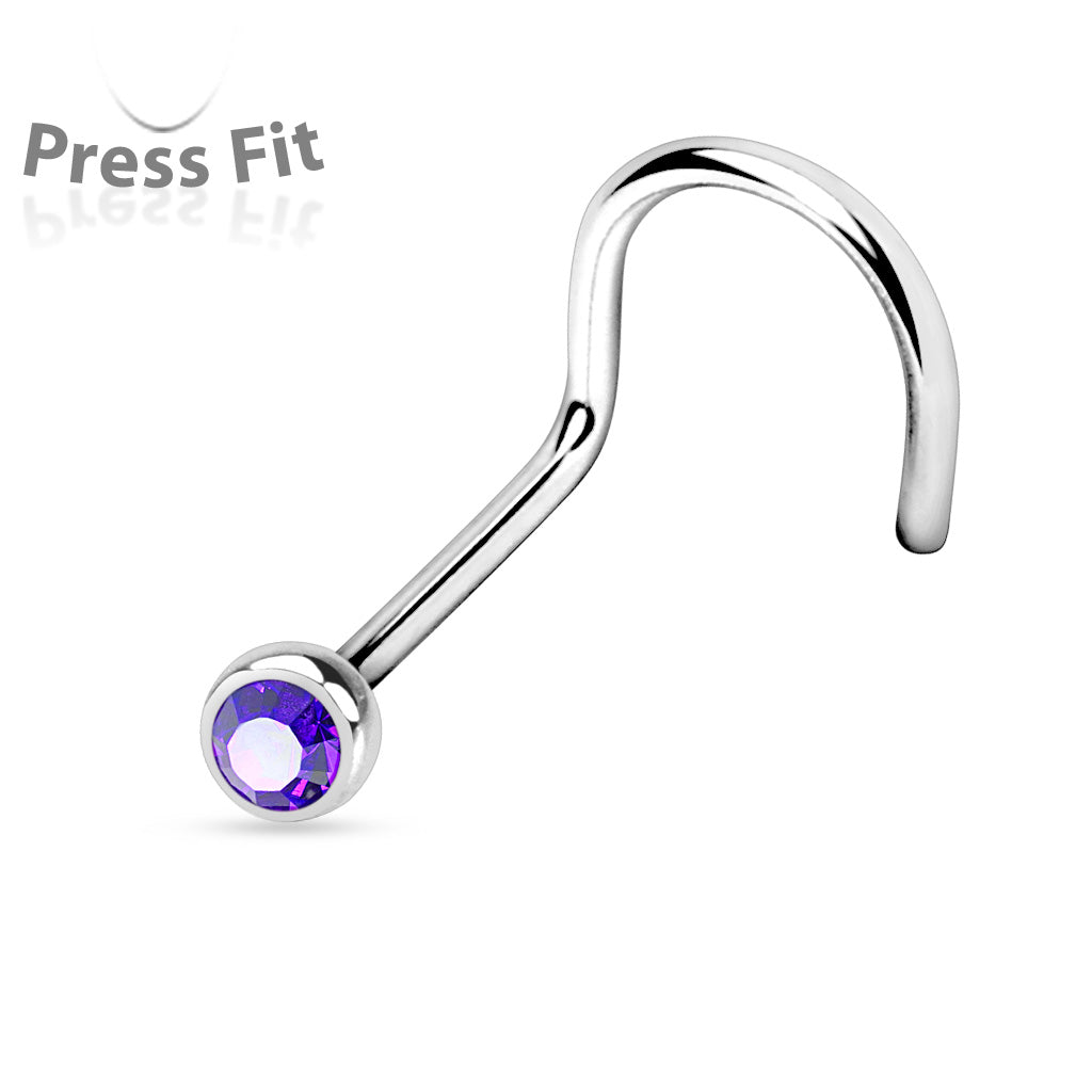 Surgical Steel Corkscrew Nostril with Press Fit Gem Ball Top