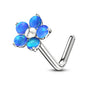 Surgical Steel L Bend Nostril Stud with 5 Petal Opal Flower