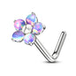 Surgical Steel L Bend Nostril Stud with 5 Petal Opal Flower