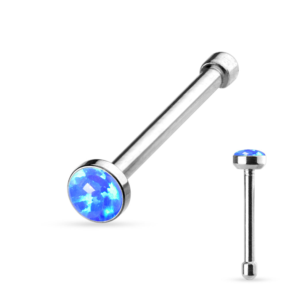 Surgical Steel Nostril Bone Straight Stud w/ Opal Bezel