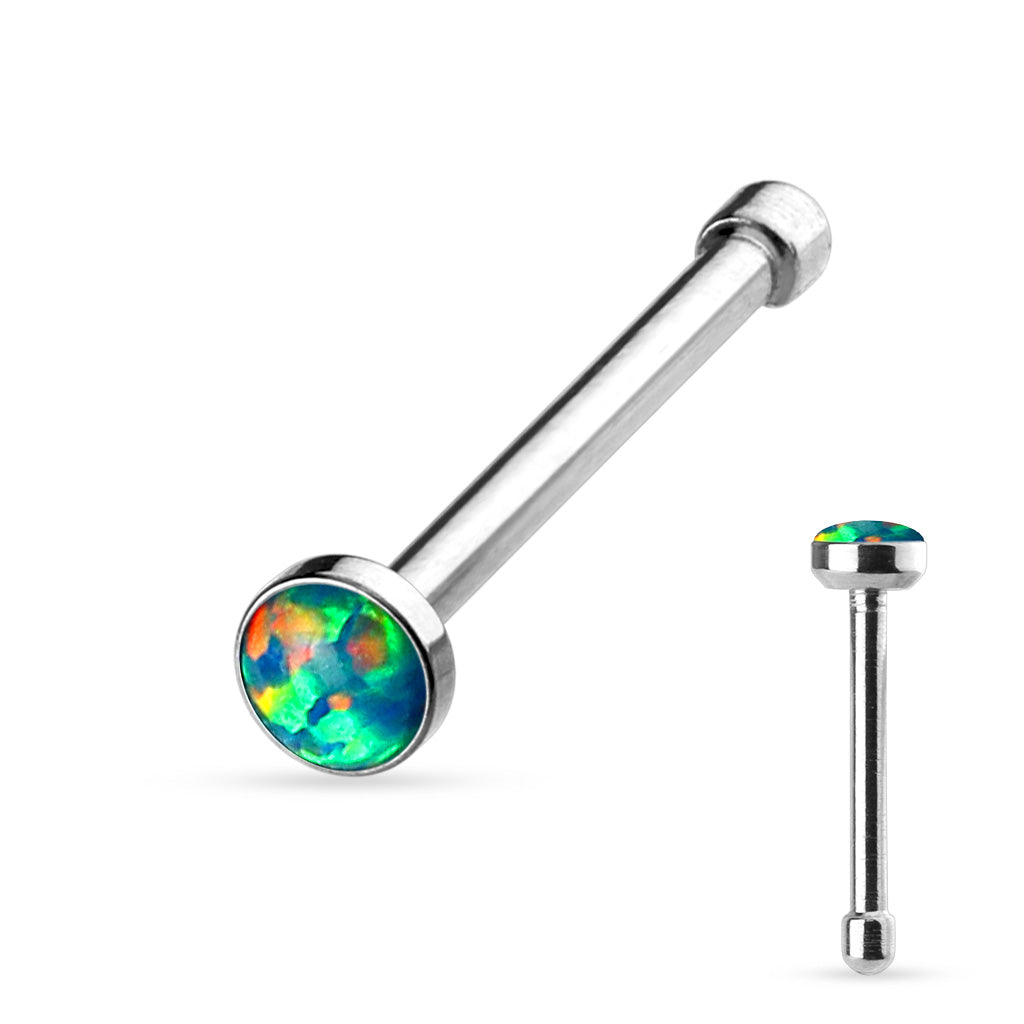 Surgical Steel Nostril Bone Straight Stud w/ Opal Bezel