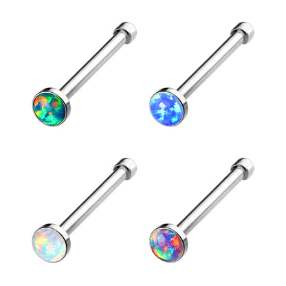 Surgical Steel Nostril Bone Straight Stud w/ Opal Bezel