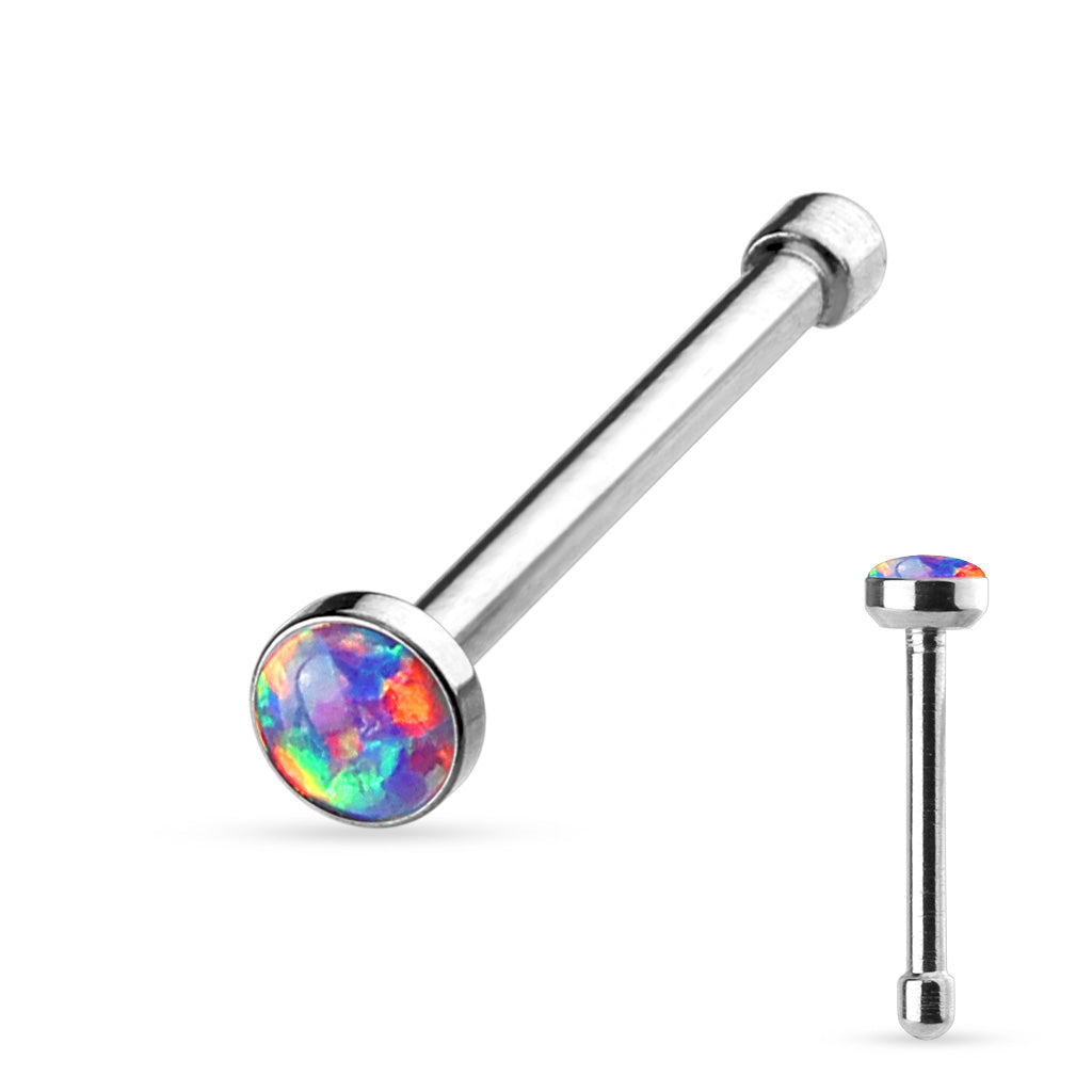 Surgical Steel Nostril Bone Straight Stud w/ Opal Bezel