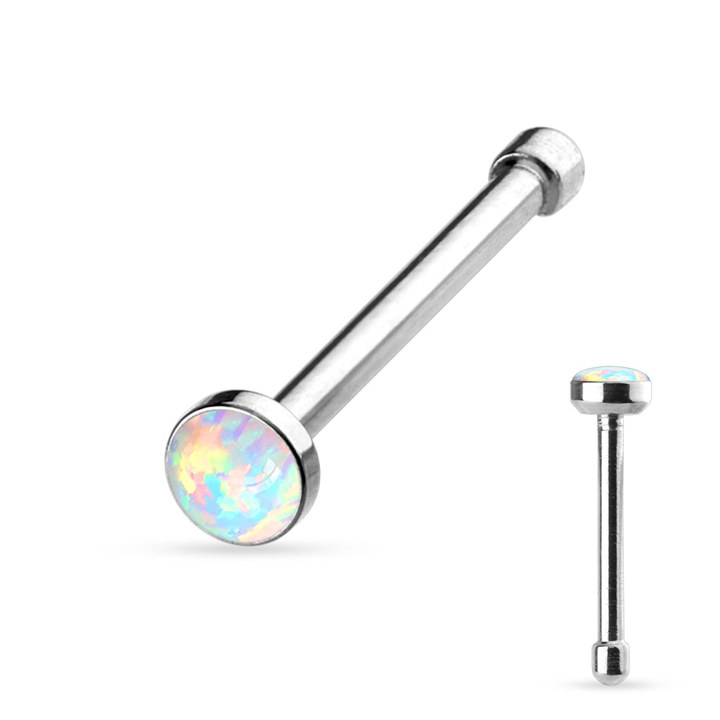 Surgical Steel Nostril Bone Straight Stud w/ Opal Bezel
