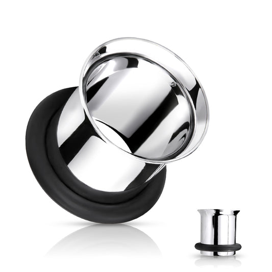 Single Flared Surgical Steel Tunnel with Black O Ring