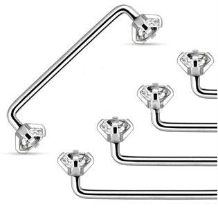 Surgical Steel Internally Threaded Surface Bar w/ Prong Gem Ends