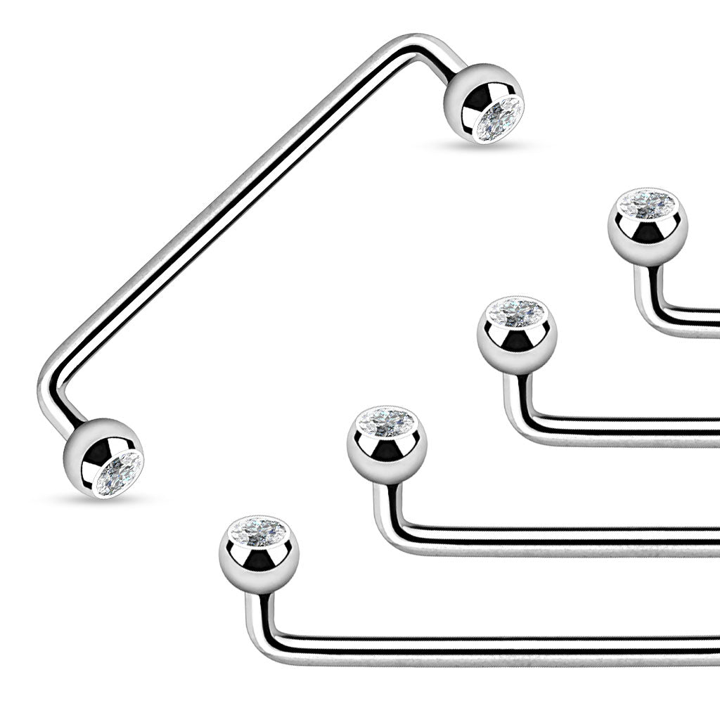 Surgical Steel Internally Threaded 90 Degree Surface Barbell w/ Crystal Press Fit Balls