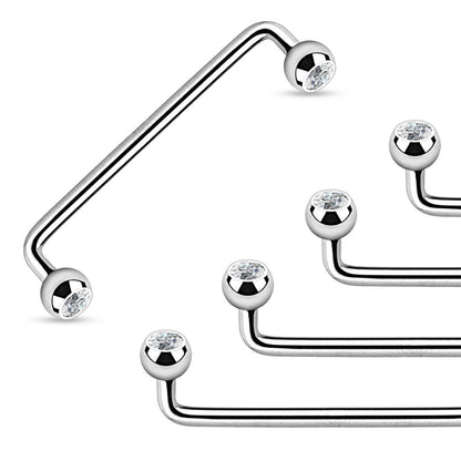 Surgical Steel Internally Threaded 90 Degree Surface Barbell w/ Crystal Press Fit Balls