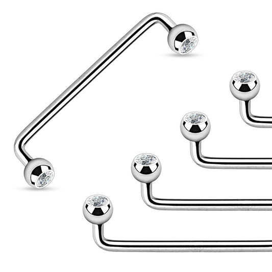 Surgical Steel 90 Degree Surface Barbell with Crystal Press Fit Balls