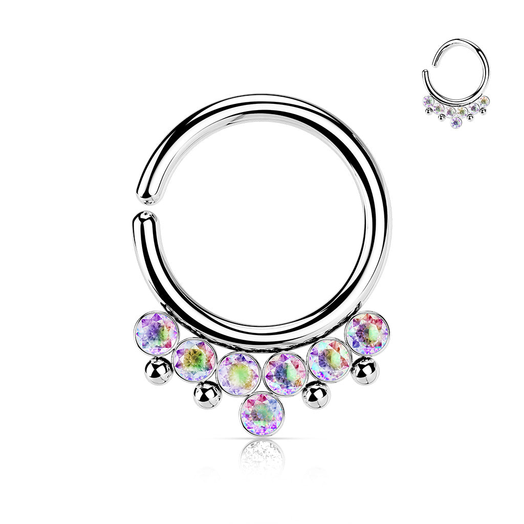Surgical Steel Annealed Ring with 7 Front Facing Bezel Gem & Beads (CLEARANCE)