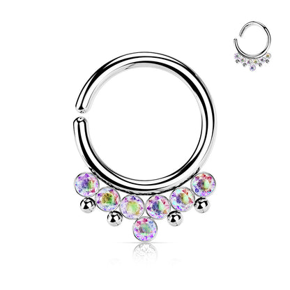 Surgical Steel Annealed Ring with 7 Front Facing Bezel Gem & Beads (CLEARANCE)