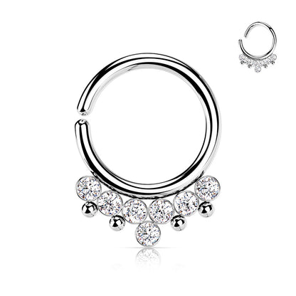 Surgical Steel Annealed Ring with 7 Front Facing Bezel Gem & Beads (CLEARANCE)