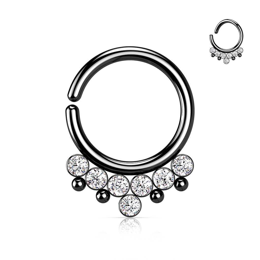 Surgical Steel Annealed Ring with 7 Front Facing Bezel Gem & Beads (CLEARANCE)