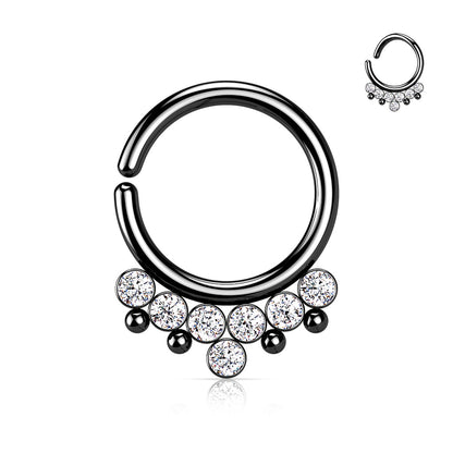Surgical Steel Annealed Ring with 7 Front Facing Bezel Gem & Beads (CLEARANCE)