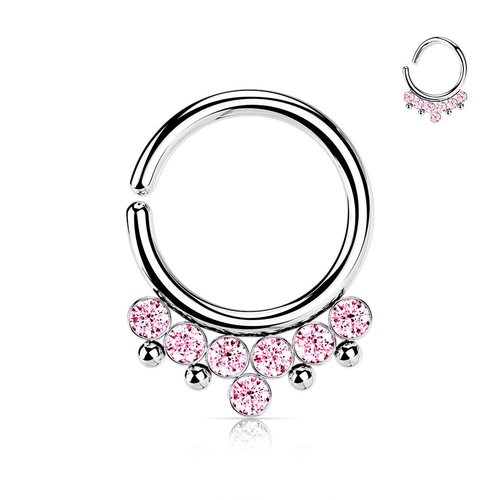 Surgical Steel Annealed Ring with 7 Front Facing Bezel Gem & Beads (CLEARANCE)
