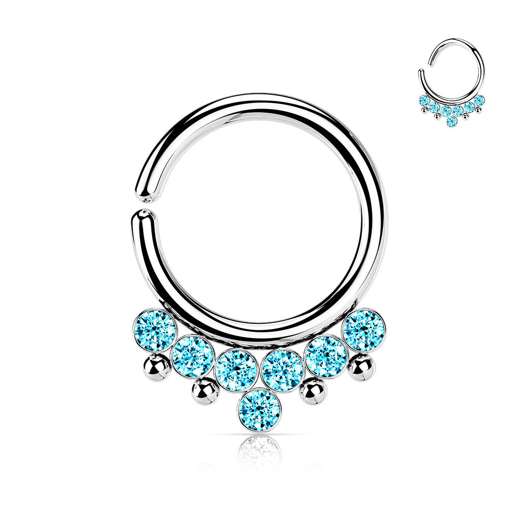 Surgical Steel Annealed Ring with 7 Front Facing Bezel Gem & Beads (CLEARANCE)