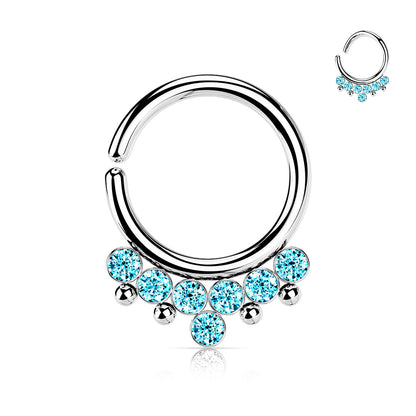 Surgical Steel Annealed Ring with 7 Front Facing Bezel Gem & Beads (CLEARANCE)
