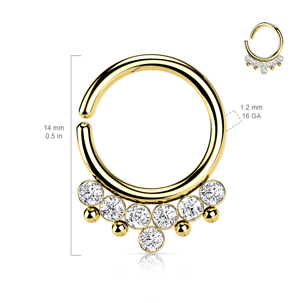 Surgical Steel Annealed Ring with 7 Front Facing Bezel Gem & Beads (CLEARANCE)