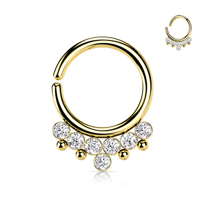 Surgical Steel Annealed Ring with 7 Front Facing Bezel Gem & Beads (CLEARANCE)