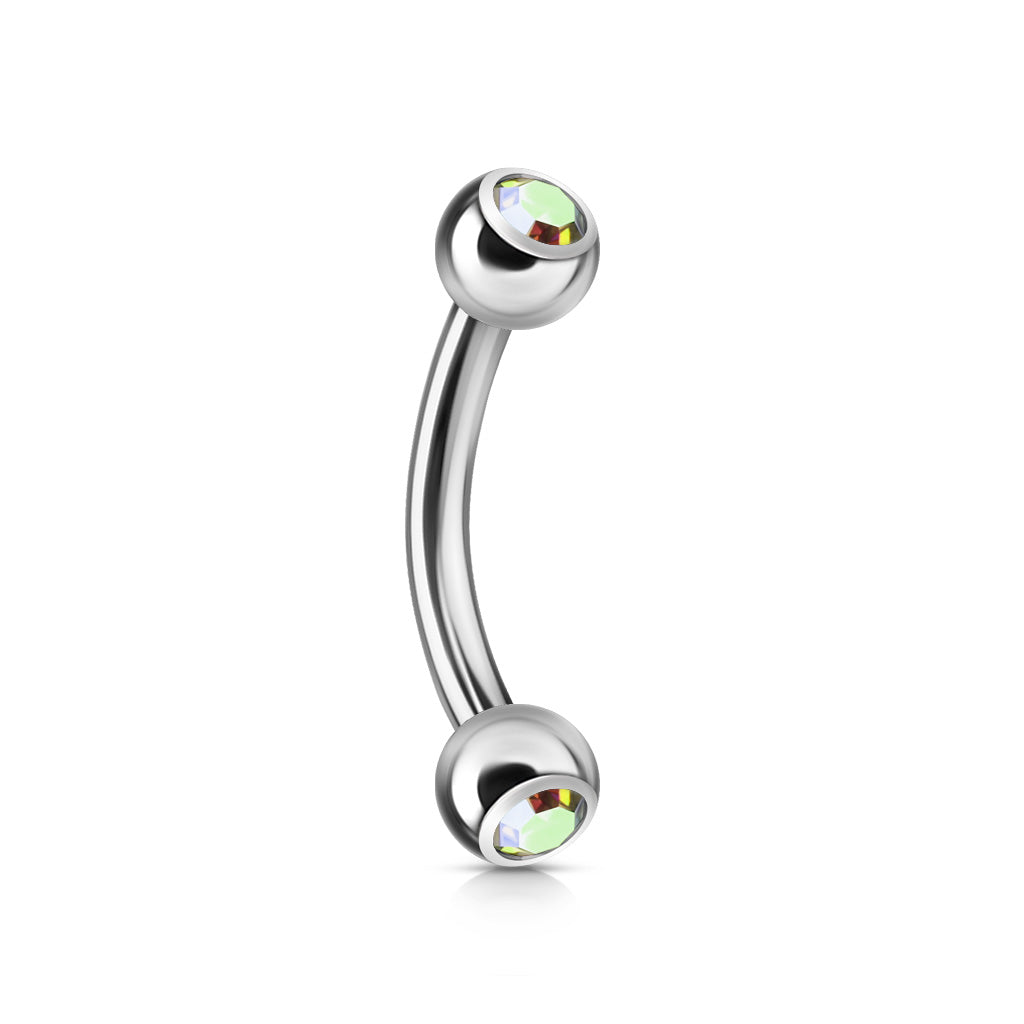 Surgical Steel Externally Threaded Curved Barbell w/ Double Press Fit Jeweled Ball